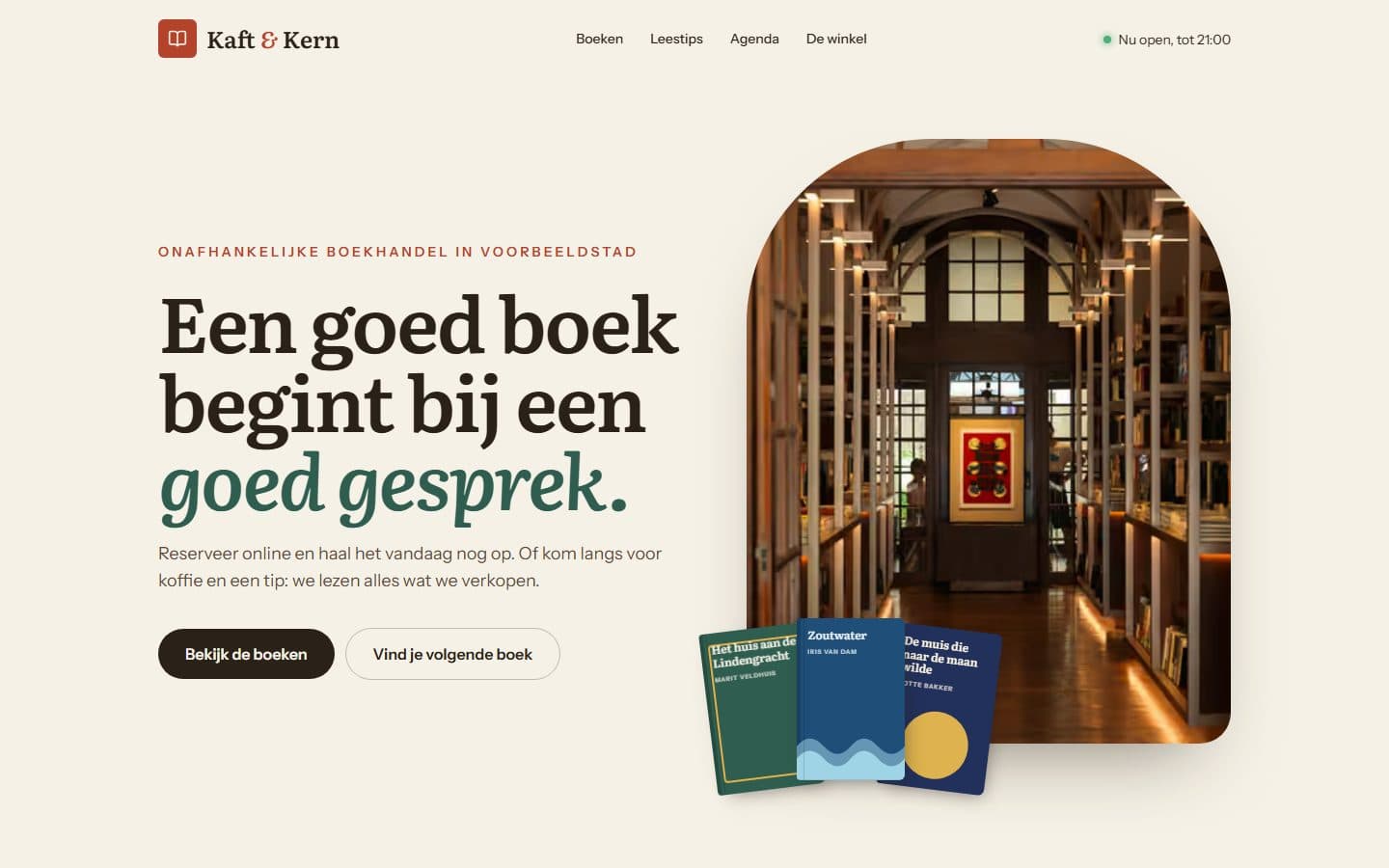 Voorbeeldwebsite Boekhandel Kaft & Kern