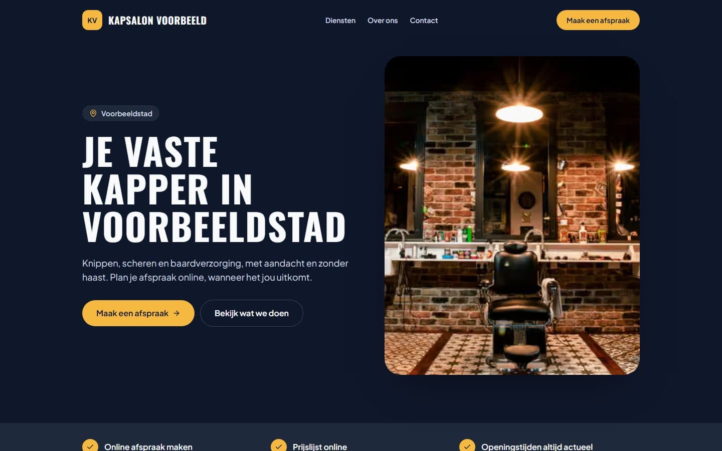Voorbeeld van een concept: de website van een fictieve kapsalon